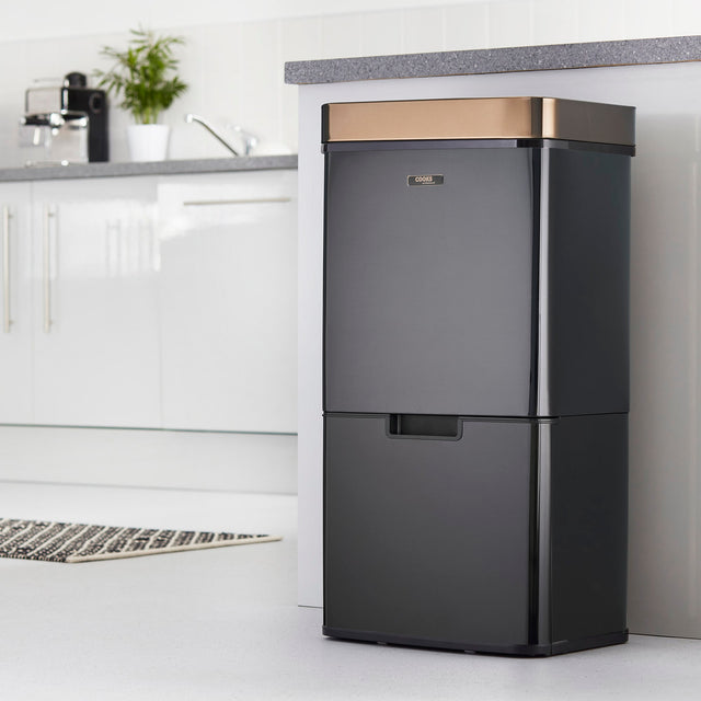 Cooks Professional Recycling Sensor Bin | 75L | 3 Compartments plus Food Caddy | Stainless Steel | Black and Copper