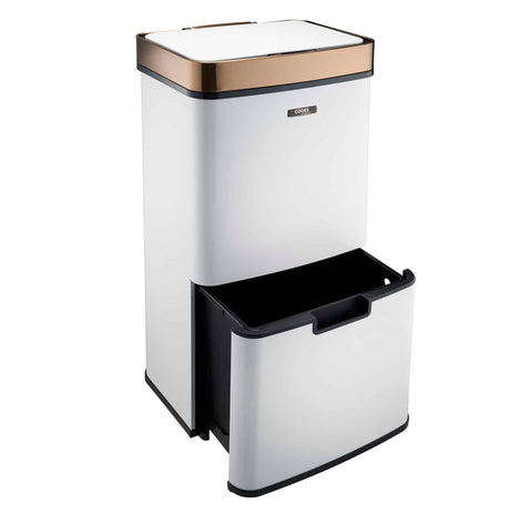 Cooks Professional Recycling Sensor Bin | 75L | 3 Compartments plus Food Caddy | Stainless Steel | White and Copper