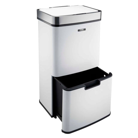Cooks Professional Recycling Sensor Bin | 75L | 3 Compartments plus Food Caddy | Stainless Steel | White and Silver