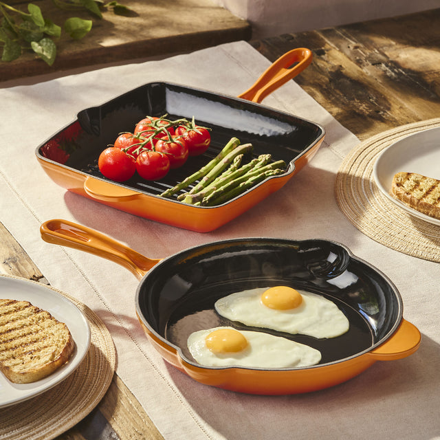 Cook Professional Cast Iron Frying Pan & Skillet 2 Piece Set | Orange