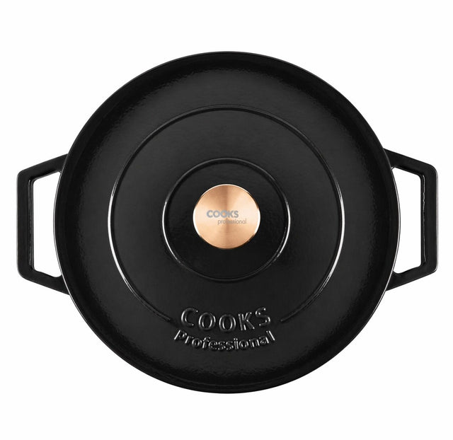 Cooks Professional Set of 3 Cast Iron Casserole | 20cm, 26cm and 28cm | Black