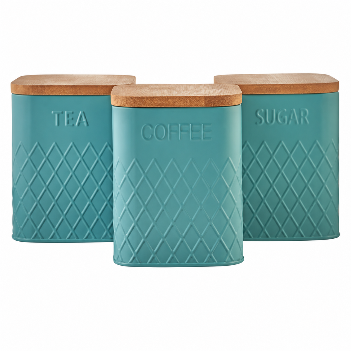 Cooks Professional 3 Piece Embossed Kitchen Storage Set with Bamboo Lids | Teal