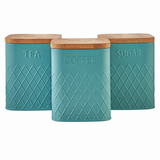 Cooks Professional 3 Piece Embossed Kitchen Storage Set with Bamboo Lids | Teal