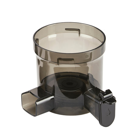 Clear plastic container with black clips on a white background