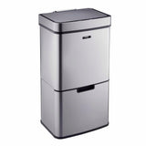 Cooks Professional Recycling Sensor Bin | 75L | 3 Compartments plus Food Caddy | Stainless Steel | Silver