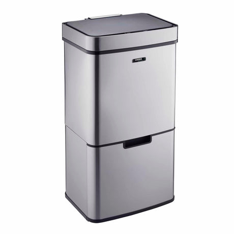 Cooks Professional Recycling Sensor Bin | 75L | 3 Compartments plus Food Caddy | Stainless Steel | Silver