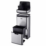 Cooks Professional Recycling Sensor Bin | 75L | 3 Compartments plus Food Caddy | Stainless Steel | Silver