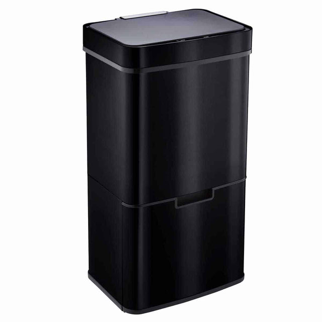 Cooks Professional Recycling Sensor Bin | 75L | 3 Compartments plus Food Caddy | Stainless Steel | Black