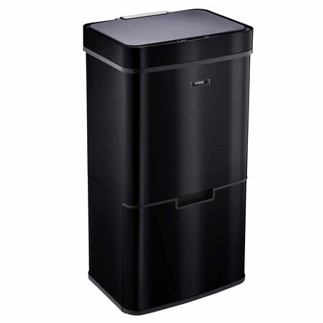Cooks Professional Recycling Sensor Bin | 75L | 3 Compartments plus Food Caddy | Stainless Steel | Black