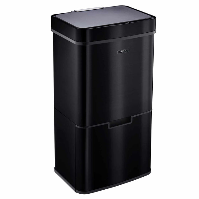 Cooks Professional Recycling Sensor Bin | 75L | 3 Compartments plus Food Caddy | Stainless Steel | Black
