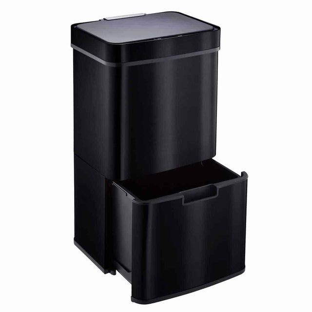 Cooks Professional Recycling Sensor Bin | 75L | 3 Compartments plus Food Caddy | Stainless Steel | Black