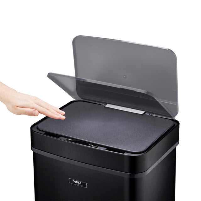 Cooks Professional Recycling Sensor Bin | 75L | 3 Compartments plus Food Caddy | Stainless Steel | Black