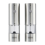 Cooks Professional Rechargeable Salt and Pepper Mill Set with Bamboo Base | Silver