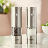 Cooks Professional Rechargeable Salt and Pepper Mill Set with Bamboo Base | Silver
