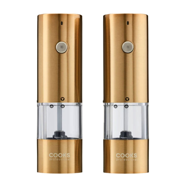 Cooks Professional Rechargeable Salt and Pepper Mill Set with Bamboo Base | Copper