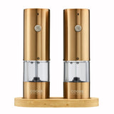 Cooks Professional Rechargeable Salt and Pepper Mill Set with Bamboo Base | Copper