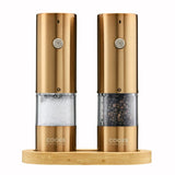 Cooks Professional Rechargeable Salt and Pepper Mill Set with Bamboo Base | Copper