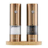 Cooks Professional Rechargeable Salt and Pepper Mill Set with Bamboo Base | Copper
