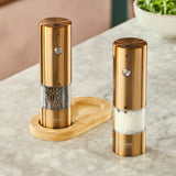 Cooks Professional Rechargeable Salt and Pepper Mill Set with Bamboo Base | Copper