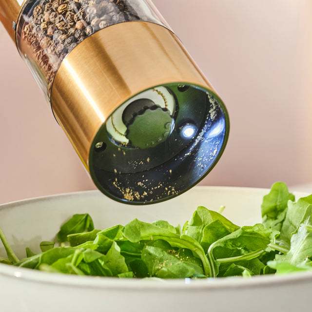 Cooks Professional Rechargeable Salt and Pepper Mill Set with Bamboo Base | Copper