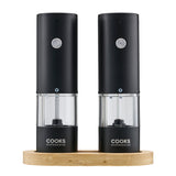 Cooks Professional Rechargeable Salt and Pepper Mill Set with Bamboo Base | Black