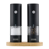 Cooks Professional Rechargeable Salt and Pepper Mill Set with Bamboo Base | Black