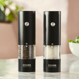 Cooks Professional Rechargeable Salt and Pepper Mill Set with Bamboo Base | Black