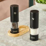Cooks Professional Rechargeable Salt and Pepper Mill Set with Bamboo Base | Black