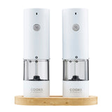Cooks Professional Rechargeable Salt and Pepper Mill Set with Bamboo Base | White