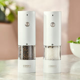 Cooks Professional Rechargeable Salt and Pepper Mill Set with Bamboo Base | White