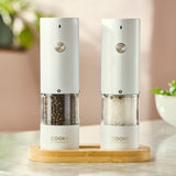 Cooks Professional Rechargeable Salt and Pepper Mill Set with Bamboo Base | White
