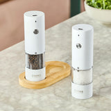 Cooks Professional Rechargeable Salt and Pepper Mill Set with Bamboo Base | White