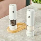 Cooks Professional Rechargeable Salt and Pepper Mill Set with Bamboo Base | White