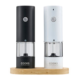 Cooks Professional Rechargeable Salt and Pepper Mill Set with Bamboo Base | Black and White