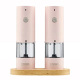 Cooks Professional Rechargeable Salt and Pepper Mill Set with Bamboo Base | Pink