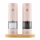 Cooks Professional Rechargeable Salt and Pepper Mill Set with Bamboo Base | Pink