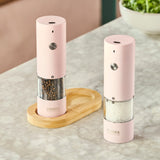 Cooks Professional Rechargeable Salt and Pepper Mill Set with Bamboo Base | Pink