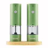 Cooks Professional Rechargeable Salt and Pepper Mill Set with Bamboo Base | Green