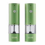 Cooks Professional Rechargeable Salt and Pepper Mill Set with Bamboo Base | Green