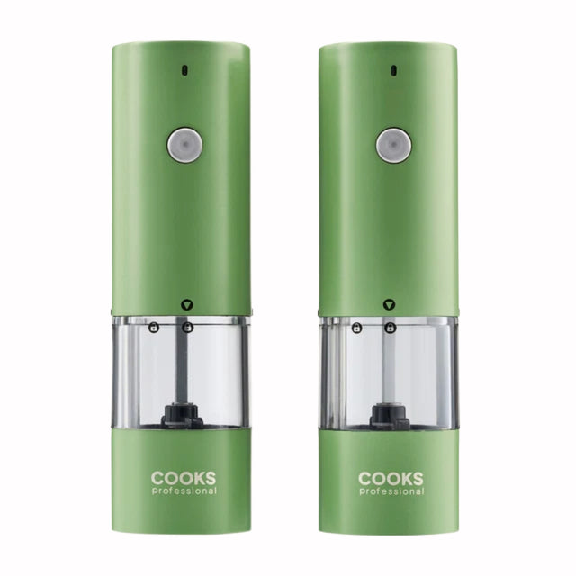 Cooks Professional Rechargeable Salt and Pepper Mill Set with Bamboo Base | Green