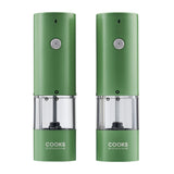 Cooks Professional Rechargeable Salt and Pepper Mill Set with Bamboo Base | Green