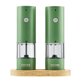 Cooks Professional Rechargeable Salt and Pepper Mill Set with Bamboo Base | Green