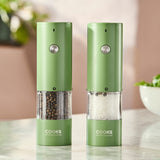 Cooks Professional Rechargeable Salt and Pepper Mill Set with Bamboo Base | Green