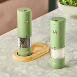 Cooks Professional Rechargeable Salt and Pepper Mill Set with Bamboo Base | Green