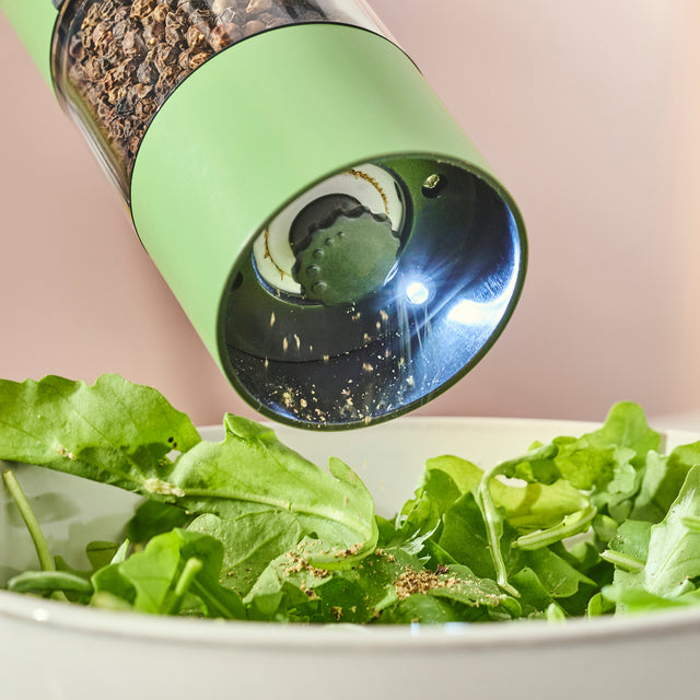 Cooks Professional Rechargeable Salt and Pepper Mill Set with Bamboo Base | Green