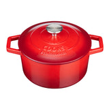 Cooks Professional Cast Iron Casserole 20cm | 2.8L Capacity | Enamelled Inside and Out | Graduated Red