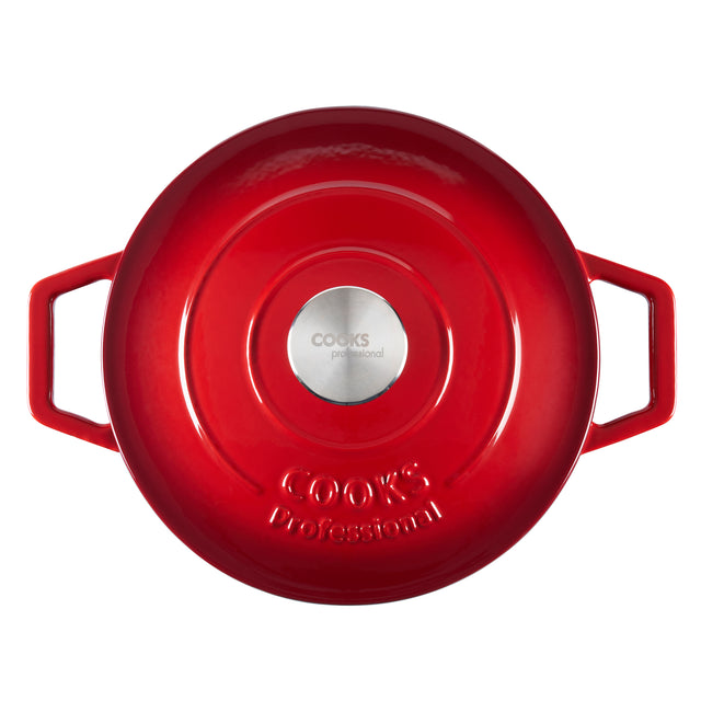 Cooks Professional Cast Iron Casserole 20cm | 2.8L Capacity | Enamelled Inside and Out | Graduated Red