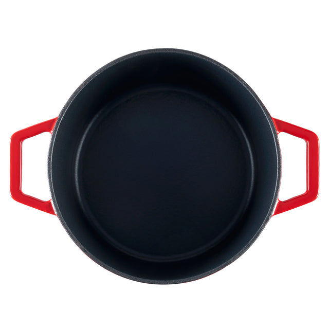 Cooks Professional Cast Iron Casserole 20cm | 2.8L Capacity | Enamelled Inside and Out | Graduated Red