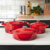 Cooks Professional Cast Iron Casserole 20cm | 2.8L Capacity | Enamelled Inside and Out | Graduated Red