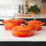 Cooks Professional Cast Iron Casserole Set of 3 | 20cm, 26cm and 28cm | Enamelled Inside and Out | Graduated Orange